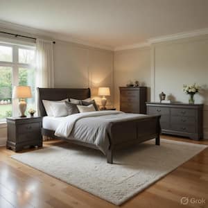 5-Piece Gray Wood Queen Size Bedroom Set with Bed, 2 Nightstands, Dresser and Chest