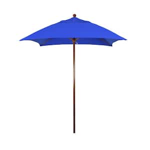 6 ft. Woodgrain Aluminum Commercial Market Patio Umbrella Fiberglass Ribs and Push Lift in Pacific Blue Sunbrella