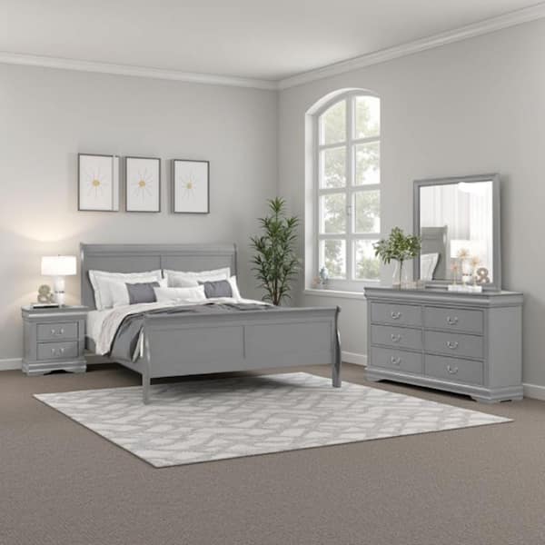 Ryla 4-Piece Gray and Silver Wood Queen Bedroom Set