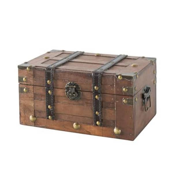 Unbranded Alexander Small Wooden Treasure Chest, 11 in. x 7 in. x 5.5 in. Hinged Lid Storage Box, Vintage Pirate Keepsake Trunk
