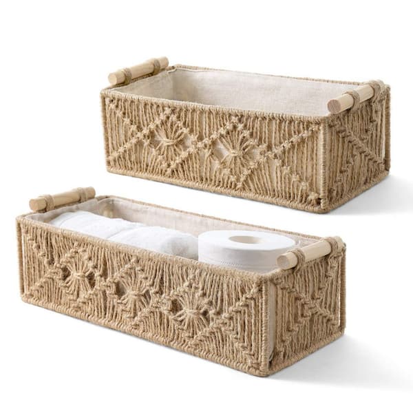 Brown, 6.5 in x 4 in, jute macrame decorative baskets, set of 2
