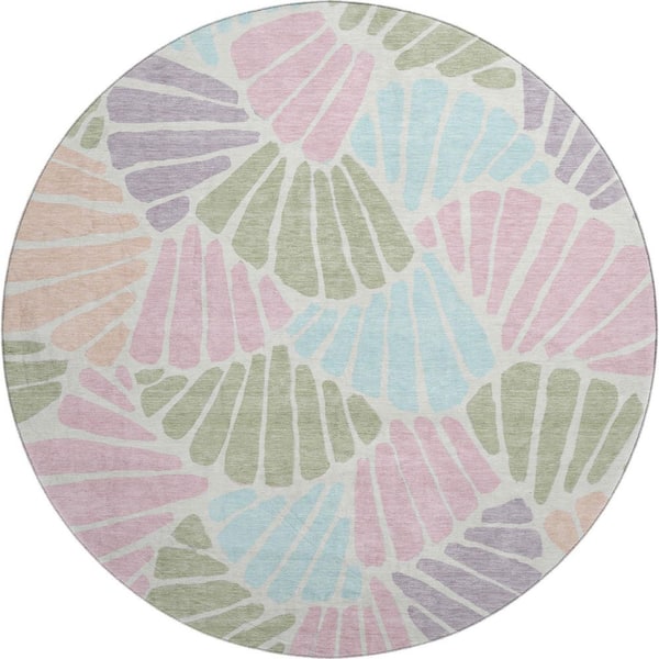 Mayfield Premium Machine Washable Abstract AMF2384 Sage 8 ft. x 8 ft. Round Rug