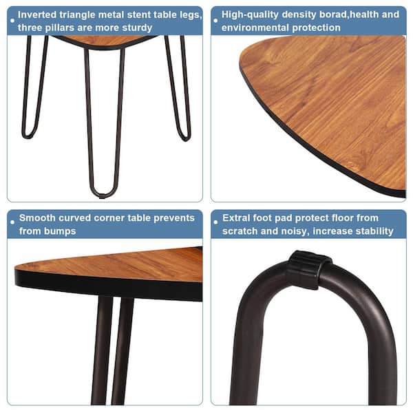 Nesting Coffee Table Set of 3, 22 in. Brown Oval MDF Coffee Table with Stacking Side Tables for Living Room, Small Space