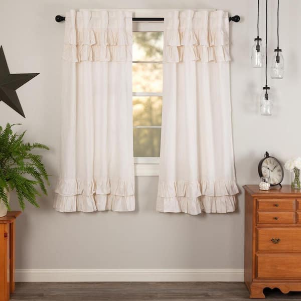 Simple Life Flax 36 in W x 63 in L Ruffled Light Filtering Rod Pocket Window Panel Antique White Pair