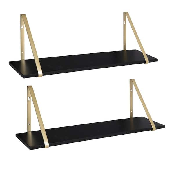 Kate and Laurel Soloman 28 in. x 8 in. x 7 in. Black/Gold Decorative Wall Shelf