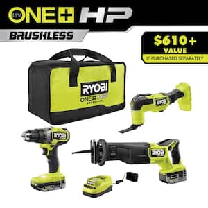 ONE+ HP 18V Brushless Cordless Combo Kit (3-Tool) with (2) HIGH PERFORMANCE Batteries, Charger, and Bag