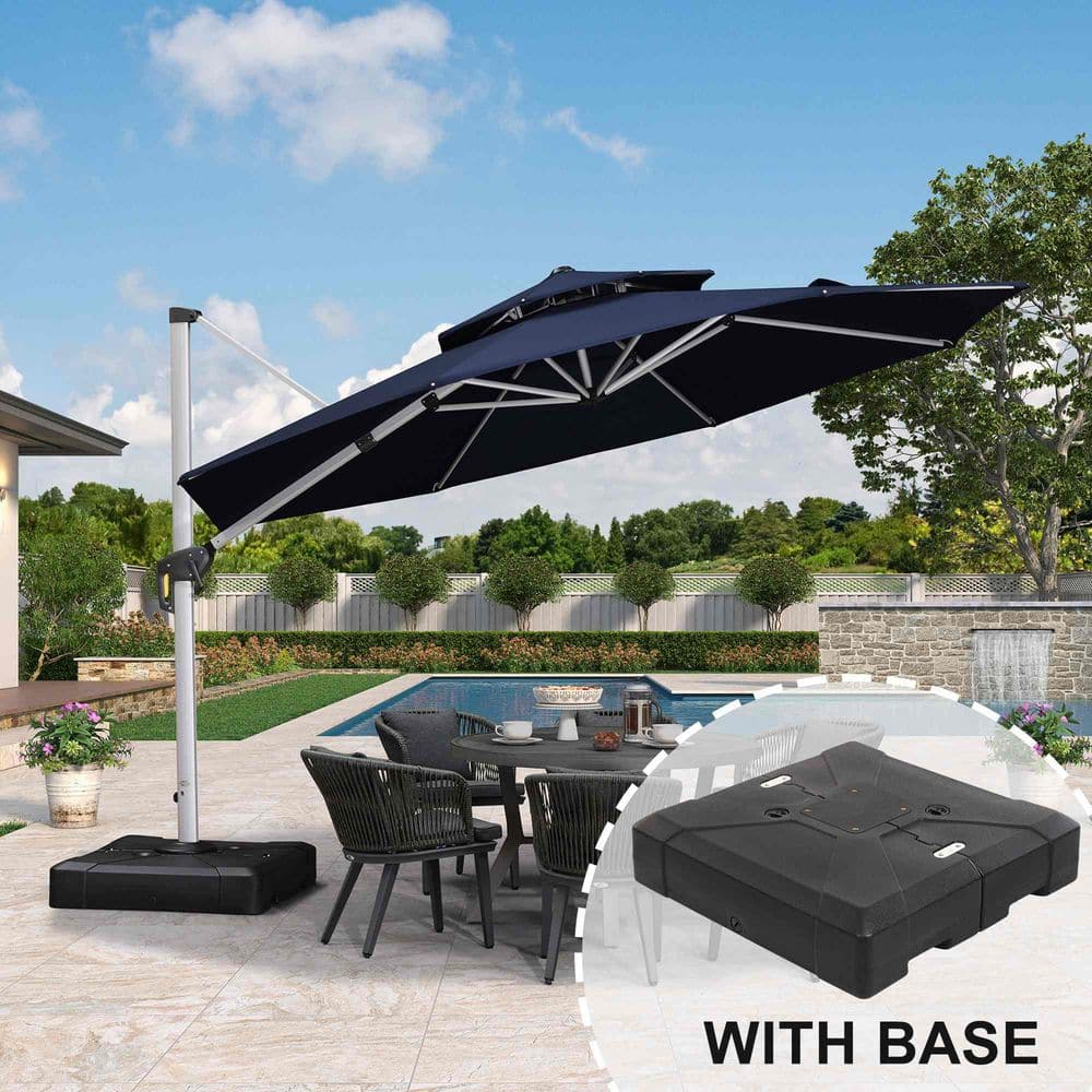 12 ft. Octagon Aluminum Solar Powered LED Patio Cantilever Offset Umbrella with Stand, Navy Blue price history on PriceWatchPro