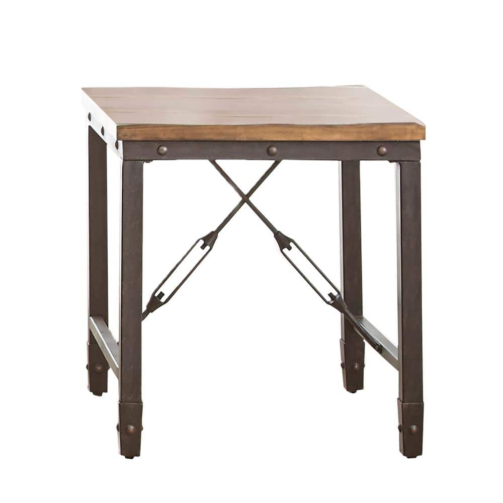 Antiqued Honey Brown Industrial Square End Table