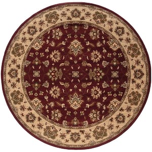 Alyssa Red/Ivory 6 ft. x 6 ft. Round Floral Border Area Rug