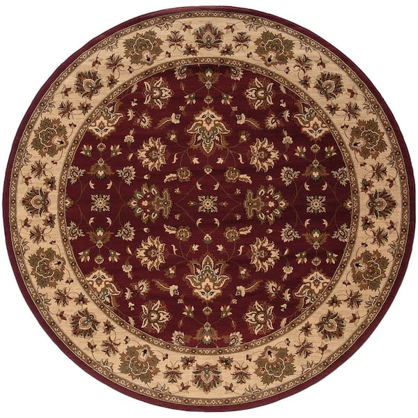 AVERLEY HOME Alyssa Red/Ivory 8 ft. x 8 ft. Round Floral Border Area Rug