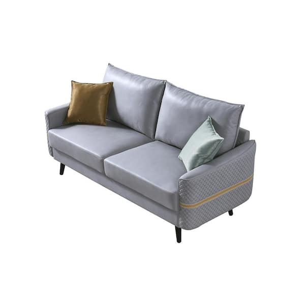 Donason 72 in. W Square Arm 3-Seat Faux Leather Straight Sofa in Gray