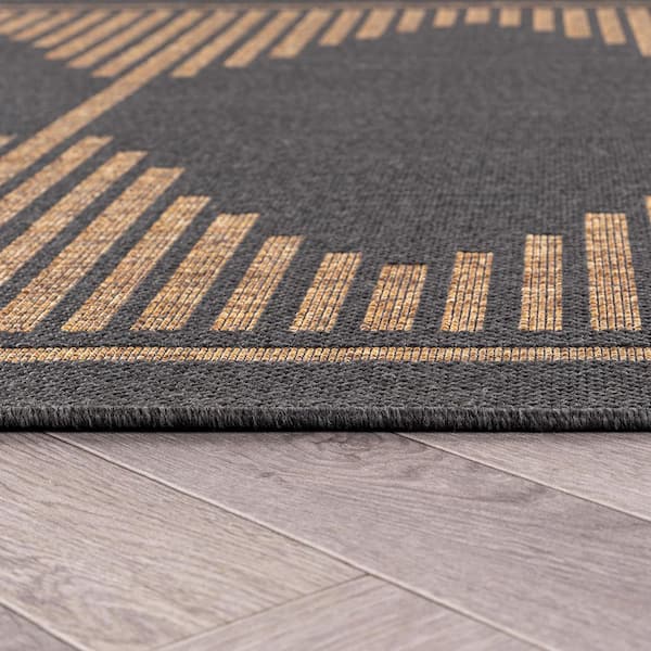Geometric Dark Gray/Natural Easy-Care Jute-Style Indoor/Outdoor Flat Woven 2 ft. 3 in. x 6 ft. Dark Gray Area Rug