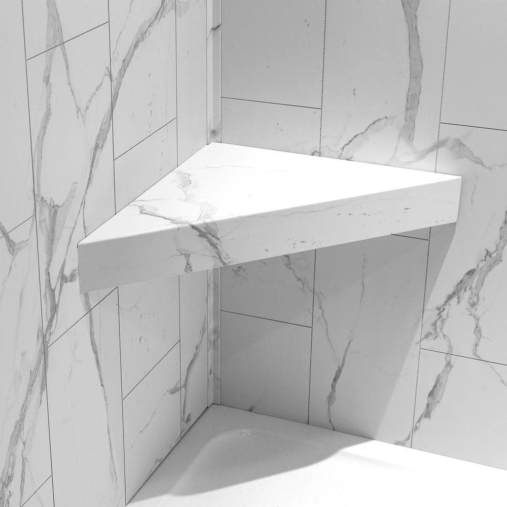 Carrara Marble Finish PVC Corner Shower Bench