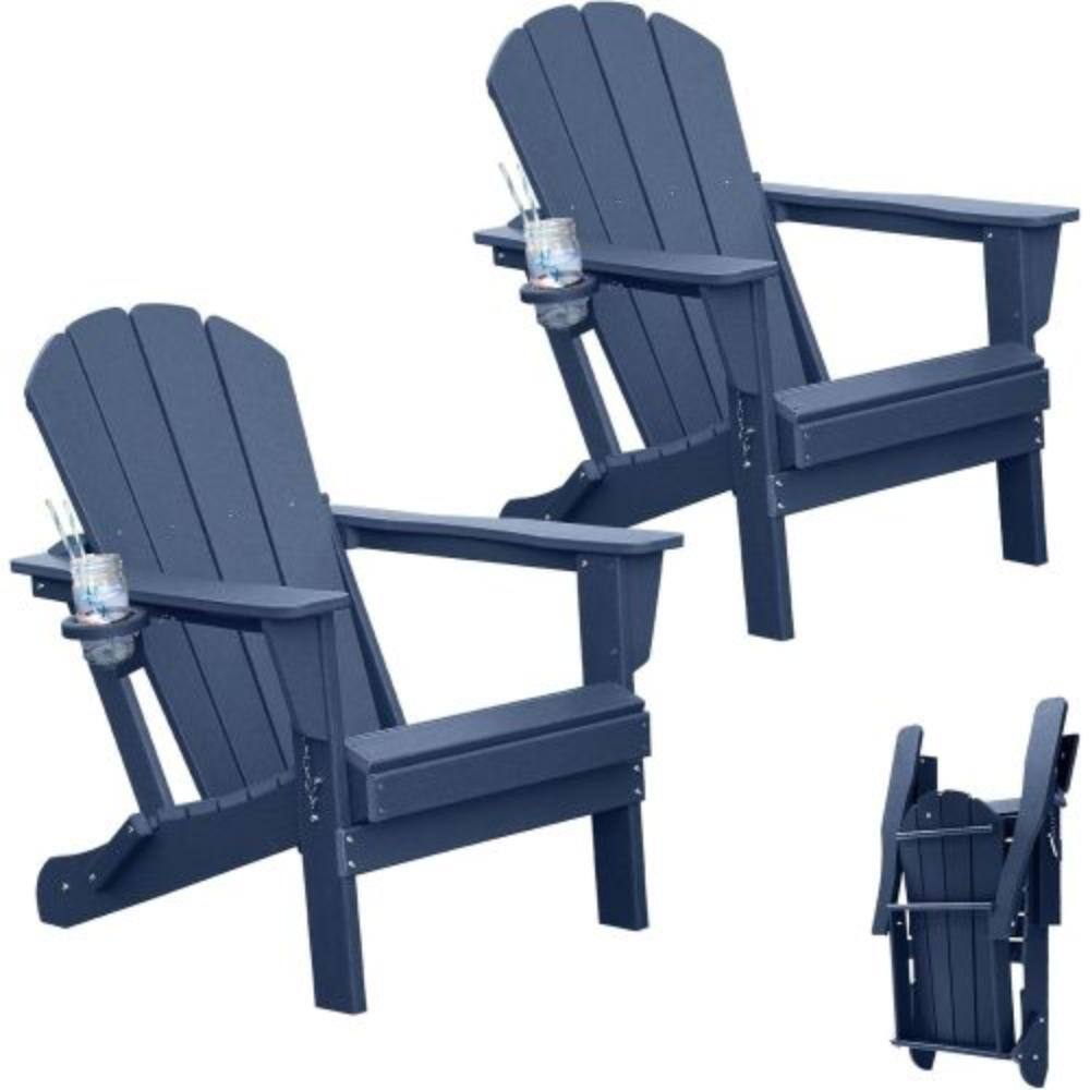 Blue Folding Adirondack Chair Set of 2,HDPE Plastic Adirondack Chair with Cup Holder,All Weather Fire Pit Chair for Deck price history on PriceWatchPro