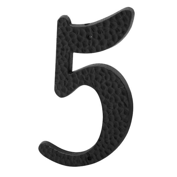 3 in. House Number 5, Plastic, Black with Nails