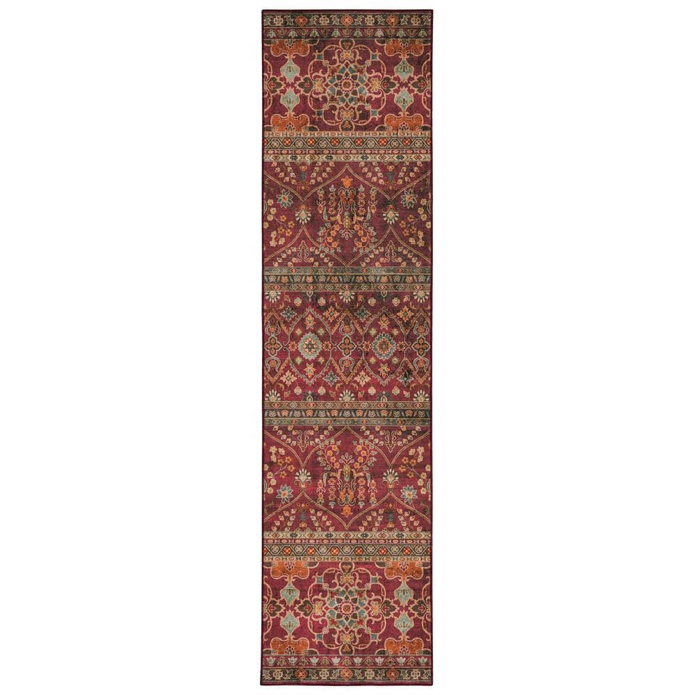 Washable Petra Garnet/Ivory 2 ft. x 8 ft. Abstract Runner/Area Rug