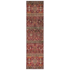 Washable Petra Garnet/Ivory 2 ft. x 8 ft. Abstract Runner/Area Rug
