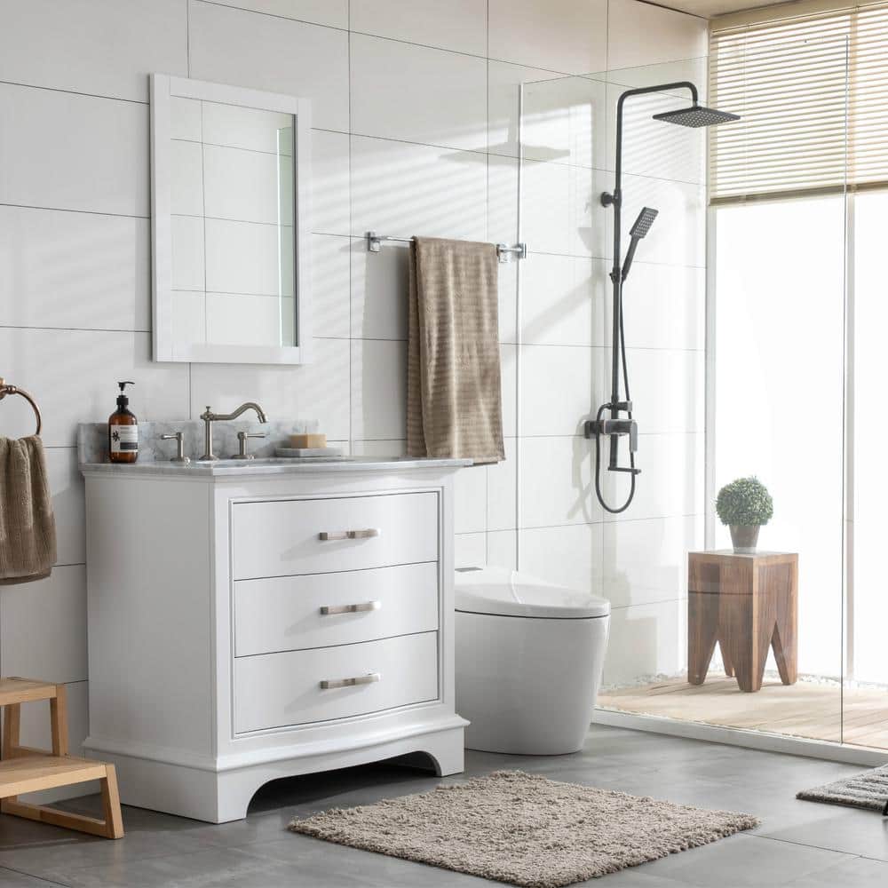 Monroe 36'' White Solid Wood Freestanding Vanity with Marble Top