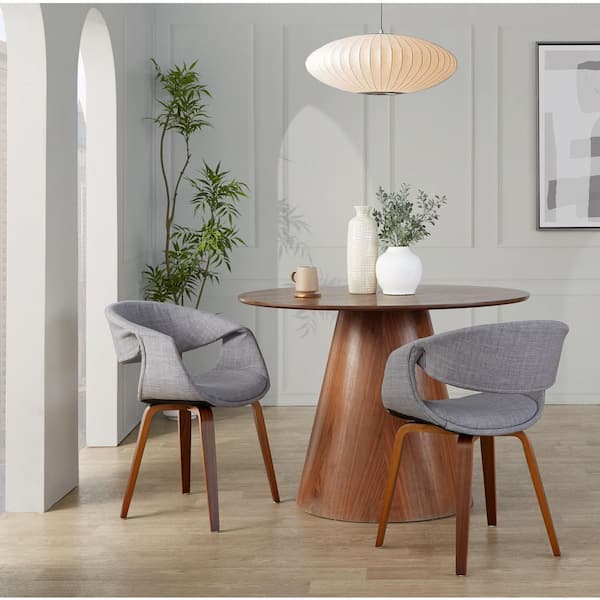 Set Of 4 Rustic Dining Chairs - Solid Wood Ladder Back Kitchen Chairs With Upholstered Seats, Walnut Legs