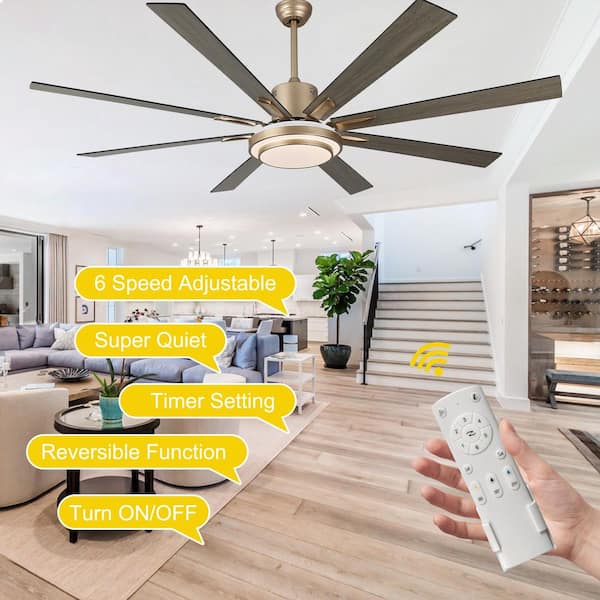Areo72 in. Indoor Modern French Gold Ceiling Fan with LED Light and Remote, Reversible 6-Speed Fan Light for Living Room