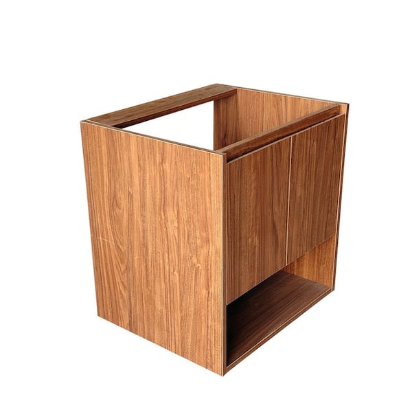 24 in. Wall Mount Bath Vanity Cabinet without Top, Moisture Resistant with Open Shelf in Brown Walnut
