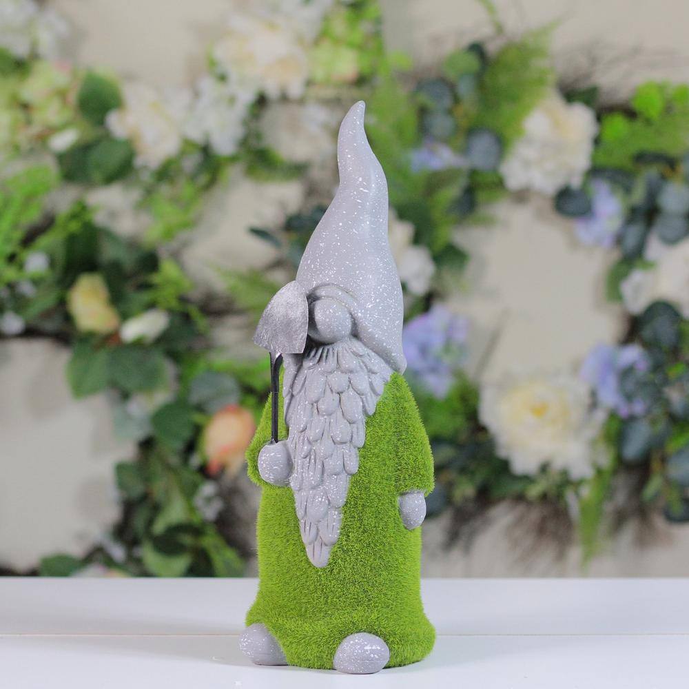 14" Gray and Green Faux Moss Covered Garden Gnome Statue