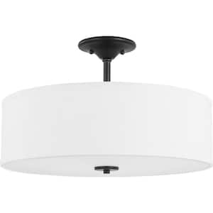 Inspire Collection 18 in. Graphite 3-Light Transitional Bedroom Ceiling Light Drum Semi-Flush Mount