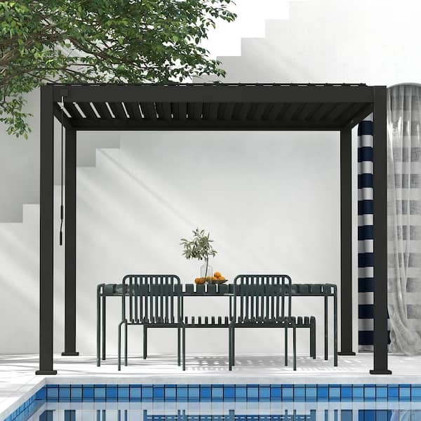 111A 10 ft. x 10 ft. Charcoal Aluminum Modern Pergola