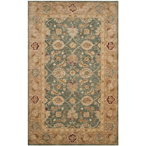 Antiquity Teal Blue/Taupe 4 ft. x 6 ft. Border Area Rug