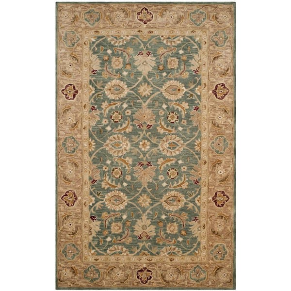 SAFAVIEH Antiquity Teal Blue/Taupe 4 ft. x 6 ft. Border Area Rug