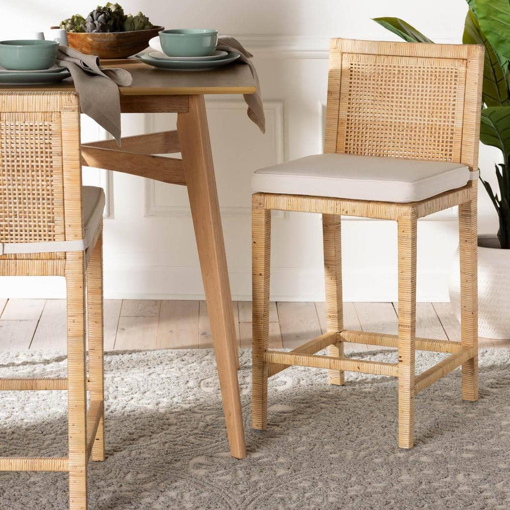 Sofia Handmade Natural Wood and Rattan 41" Counter Stool