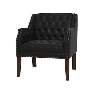 JAYDEN CREATION Nycteus Black Vegan Leather Armchair with Nailhead Trim ...