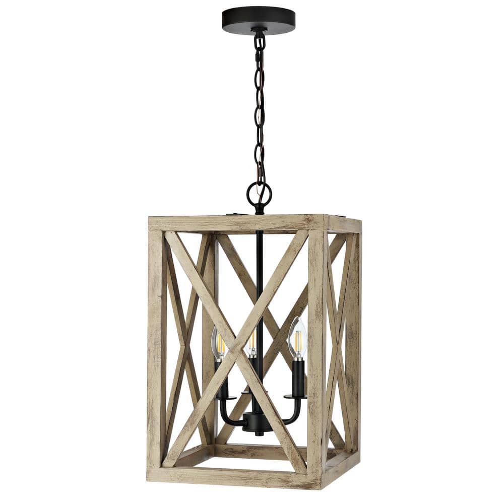 Rabea 12.25" Black Metal & Wood Textured Modern Pendant Light