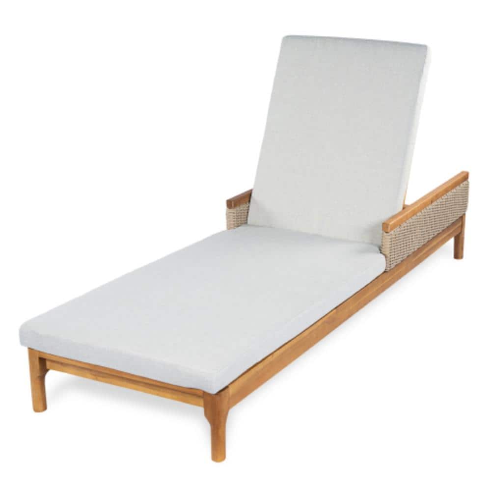 Brown 1-Piece Acacia Wood Outdoor Patio Chaise Lounge with Light Gray Cushions price history on PriceWatchPro