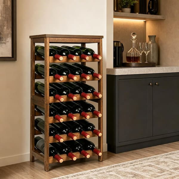 Wudkey 24-Botttle Walnut 15.9 in. W Bamboo Wine Rack, 6-Tier