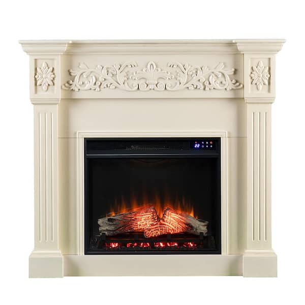 Southern Enterprises Peratte 44.5 in. Touch Panel Electric Fireplace in Creamy Brushed Ivory