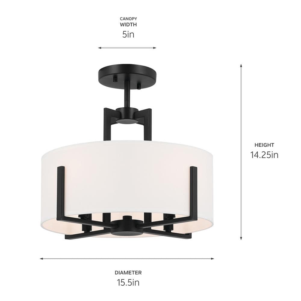 Malen Black Metal Semi-Flush 4-Light with White Fabric Shade