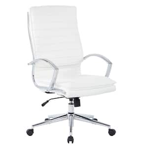 High Back Manager's White Faux Leather Chair with Chrome Base