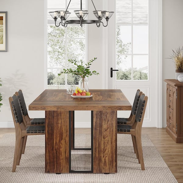 BYBLIGHT Rustic Wood Finish MDF 70.8 in. Sled Dining Table Seats 6 to 8