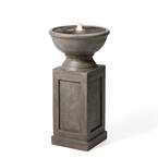 28.25 in. H Faux Granite Embossed Texture Geometric Column Pedestal Polyresin Outdoor Fountain with Pump and LED Light