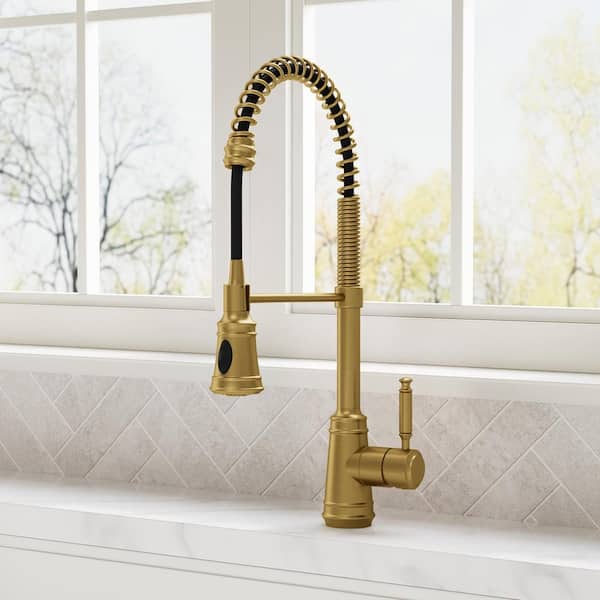 22.3 in. Single Handle 360° Swivel Pull Down Sprayer Kitchen Faucet with Advanced Spray in Brushed Gold