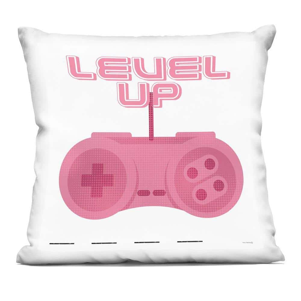 Girl Gamer Pink Level Up Pink Abstract Polyester 18 in. x 18 in. Throw Pillow