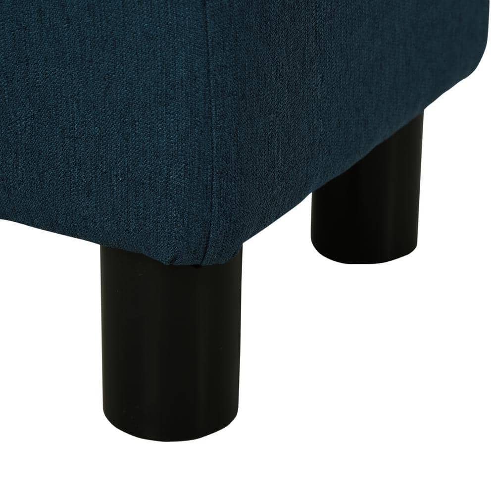 Small Blue Linen Fabric Pouf Footrest Ottoman