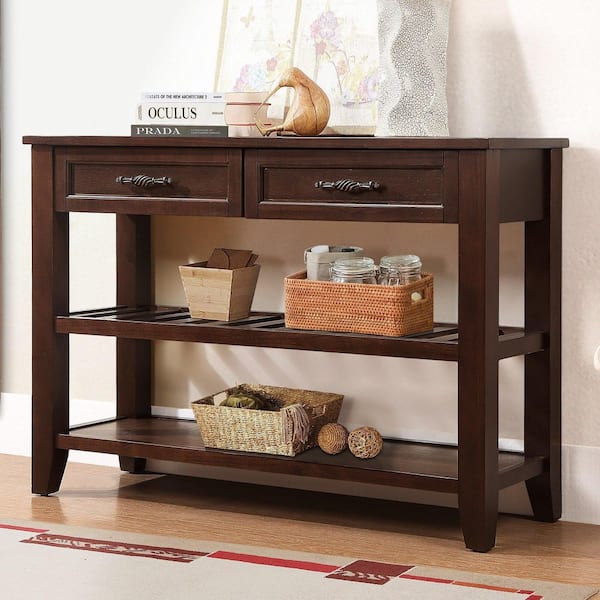 Polibi 59.84 in. Imitative Oak Rectangle Wood Top Console Table