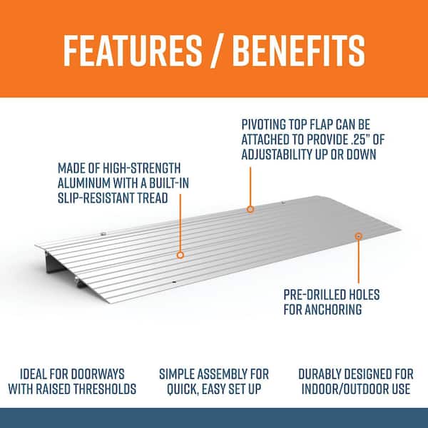 TRANSITIONS Aluminum Threshold Ramp 12 in. L x 34 in. W x 2 in. H