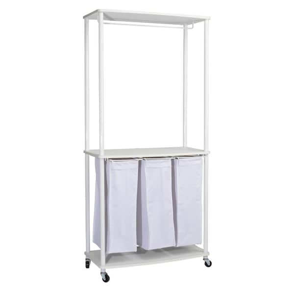 White 67.3 in. H x 17.3 in. W x 31.5 in. D Fabric 3 Bag Laundry Sorter Center