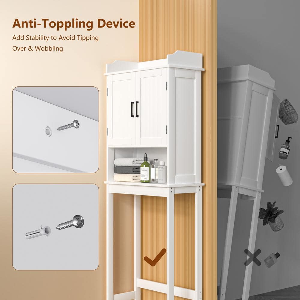 White Matte Freestanding Over-the-Toilet Storage Cabinet with Adjustable Shelves