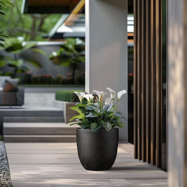 Morrava 18 in. Large Bronzed Black Concrete Round Planter / Pot