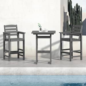 3-Pieces HDPE Plastic Square 46 in. Outdoor Bar Set in Gray