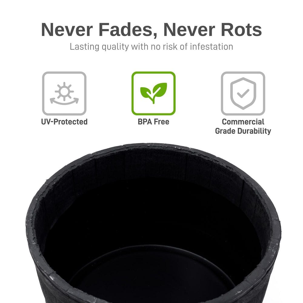 Black Polyethylene Whiskey Barrel Planter for Indoor/Outdoor Use